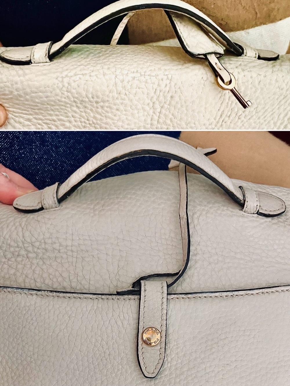 Prada “Bianco”Vitello Daino Leather Sound Flap top 2way #58M/Italy - Picture 11 of 16